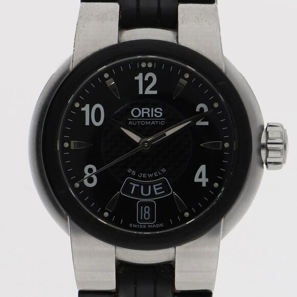 WATCH ORIS 7523 TT1 Day Date black SS/rubber AT - Picture 1 of 9